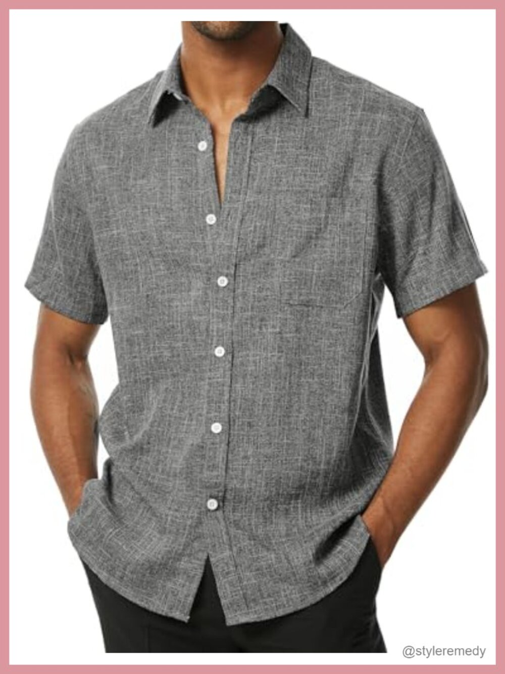 Casual Short Sleeve Button Down Shirt with Chest Pocket for Men